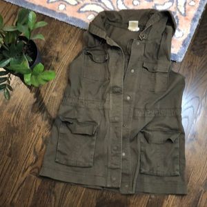 Green cargo vest with hood